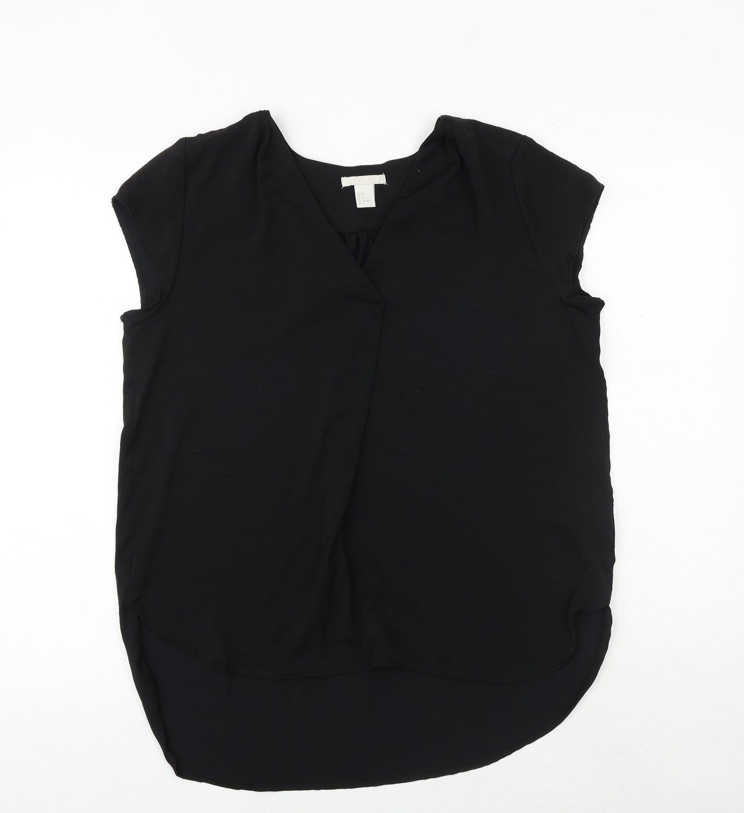 H&M Womens Black Polyester Basic Blouse Size 10 V-Neck