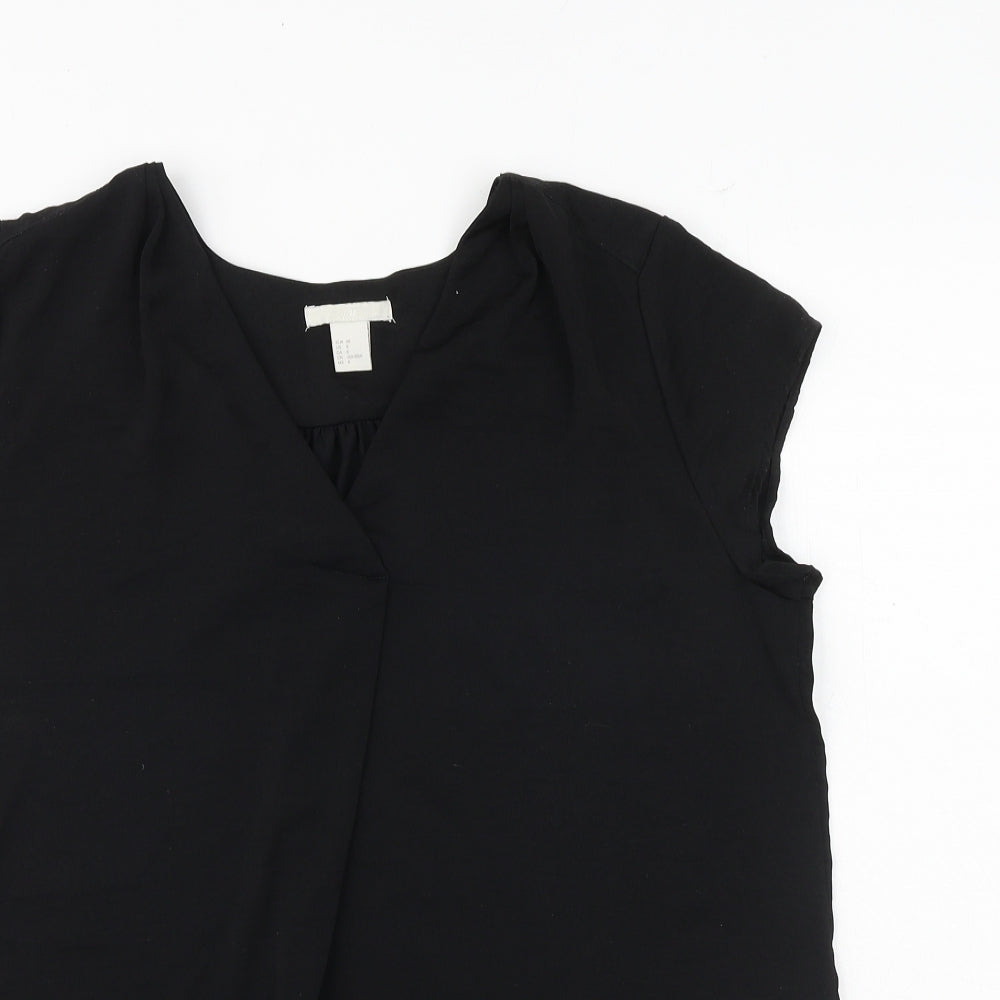 H&M Womens Black Polyester Basic Blouse Size 10 V-Neck