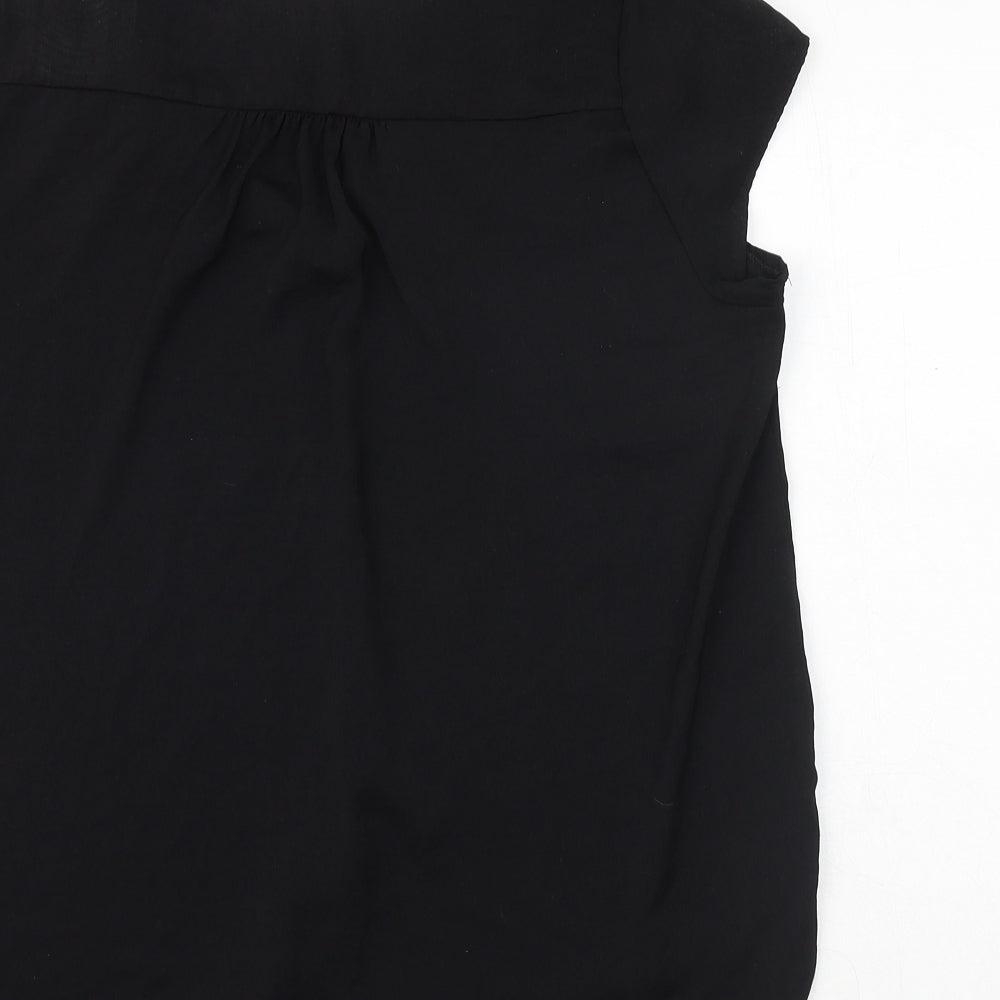 H&M Womens Black Polyester Basic Blouse Size 10 V-Neck