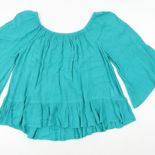 South Womens Green Viscose Basic Blouse Size 12 Round Neck