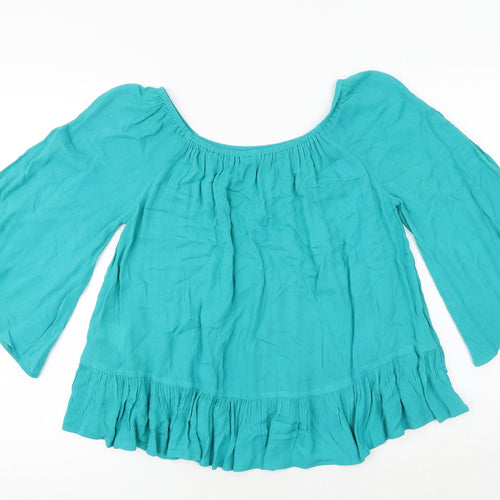 South Womens Green Viscose Basic Blouse Size 12 Round Neck