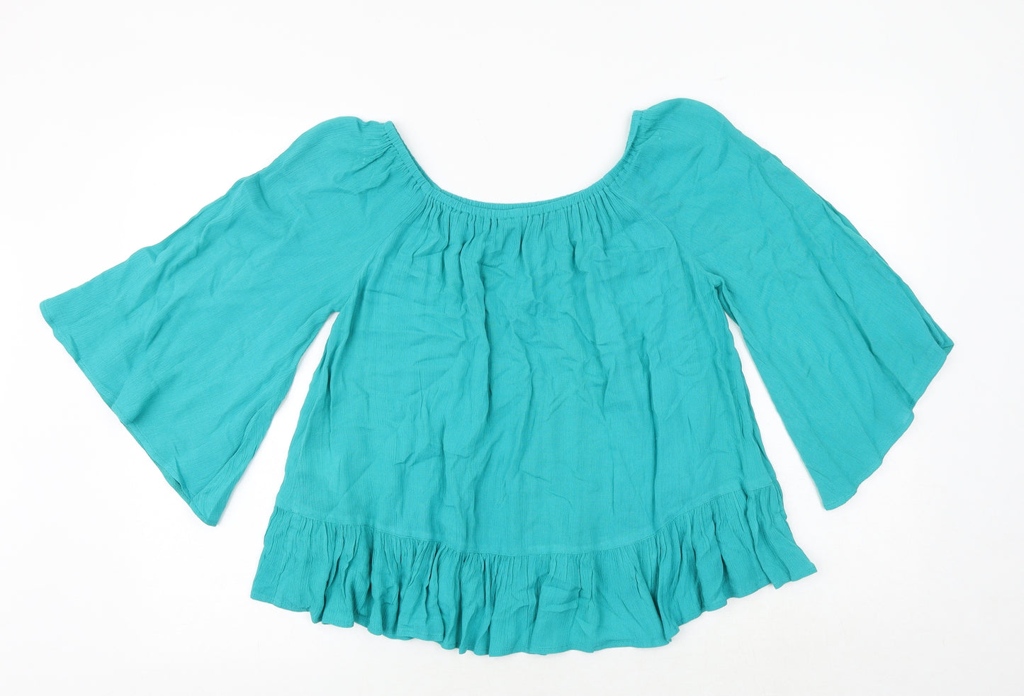 South Womens Green Viscose Basic Blouse Size 12 Round Neck