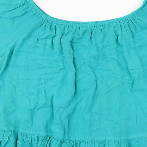 South Womens Green Viscose Basic Blouse Size 12 Round Neck