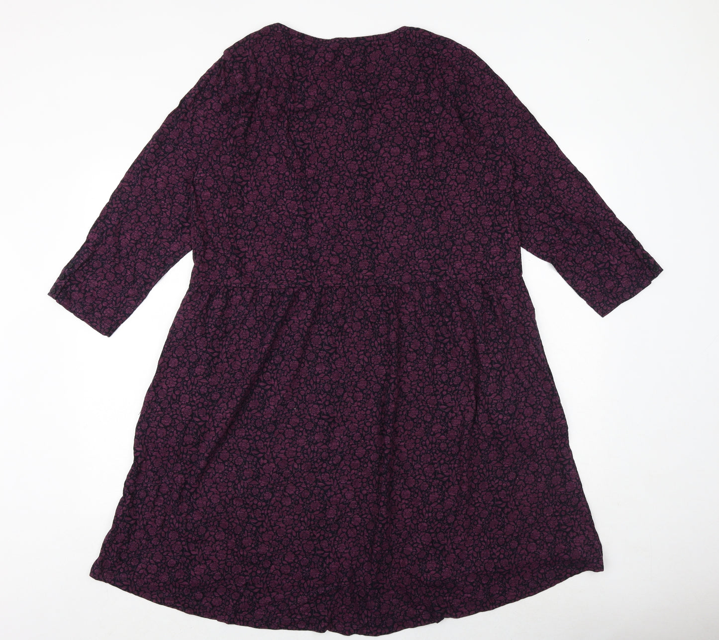 Fat Face Womens Purple Floral Cotton Skater Dress Size 16 Round Neck Button