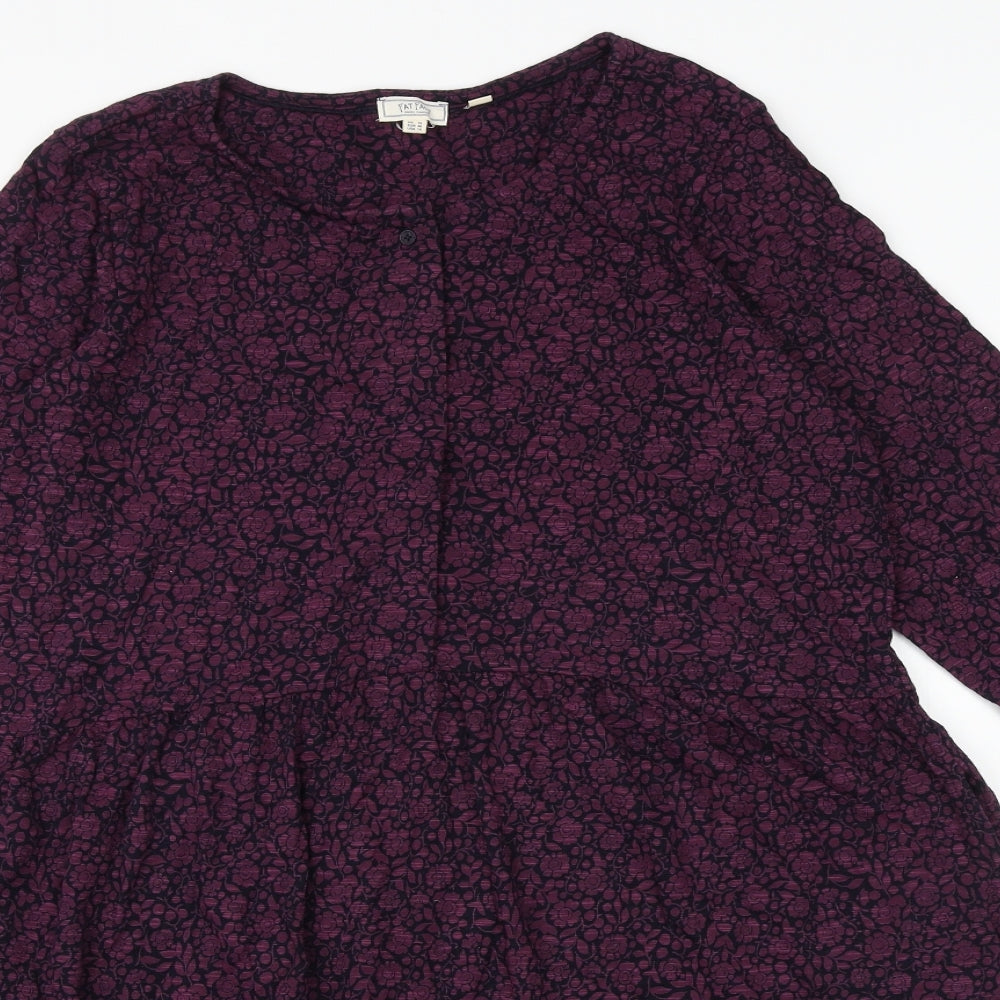 Fat Face Womens Purple Floral Cotton Skater Dress Size 16 Round Neck Button