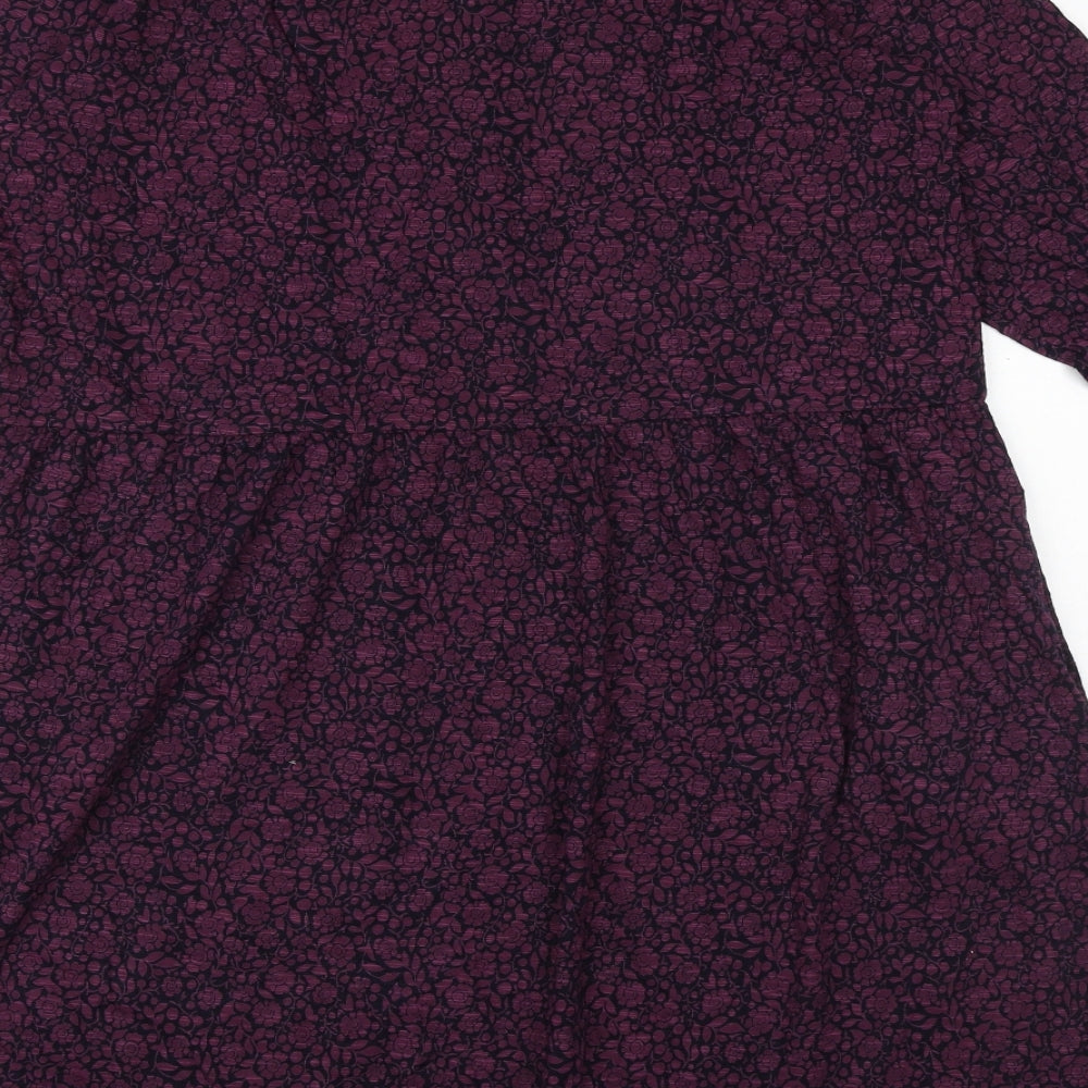Fat Face Womens Purple Floral Cotton Skater Dress Size 16 Round Neck Button