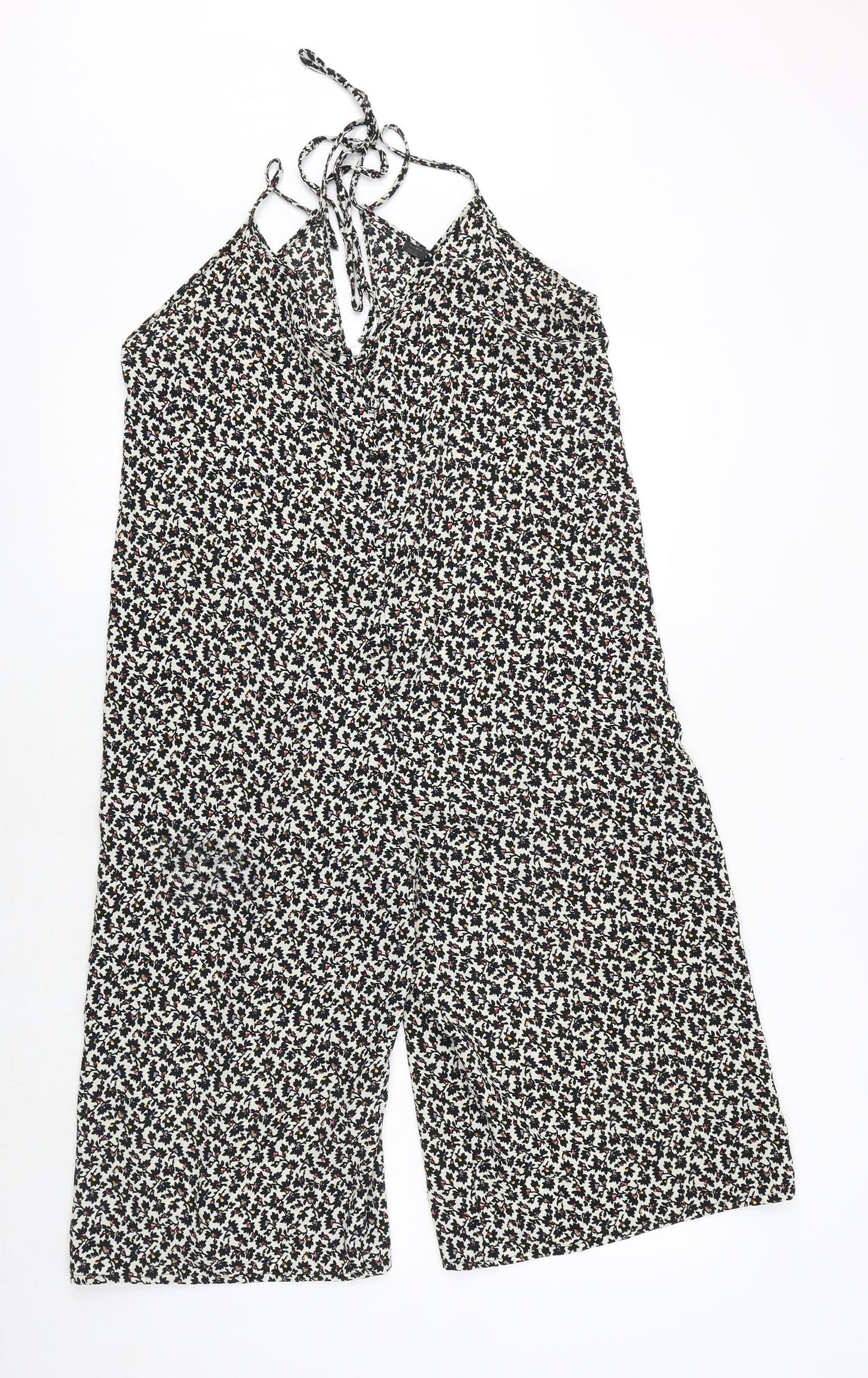 Zara Womens Black Floral Polyester Jumpsuit One-Piece Size S Tie