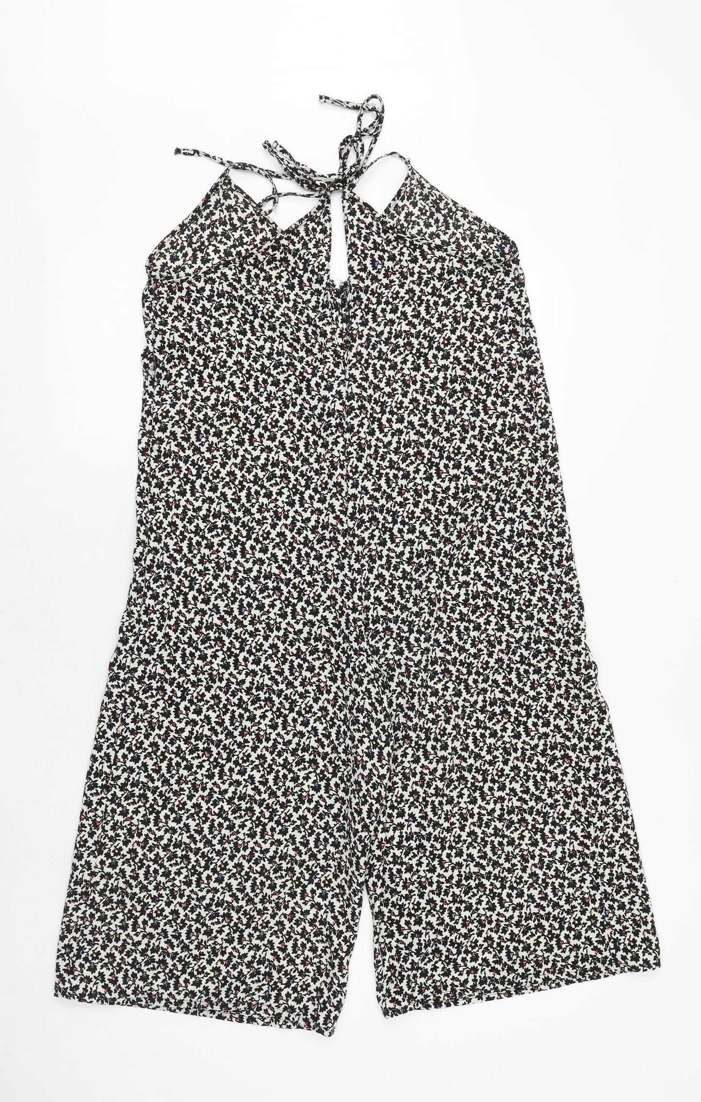 Zara Womens Black Floral Polyester Jumpsuit One-Piece Size S Tie