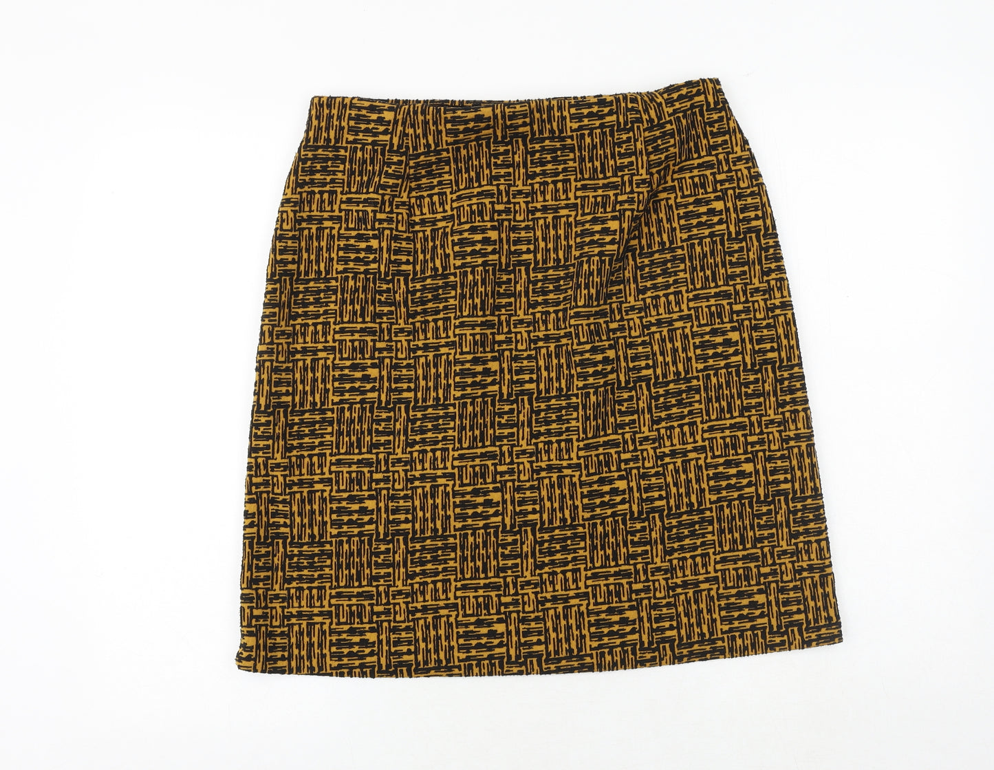 Marks and Spencer Womens Orange Geometric Viscose A-Line Skirt Size 12