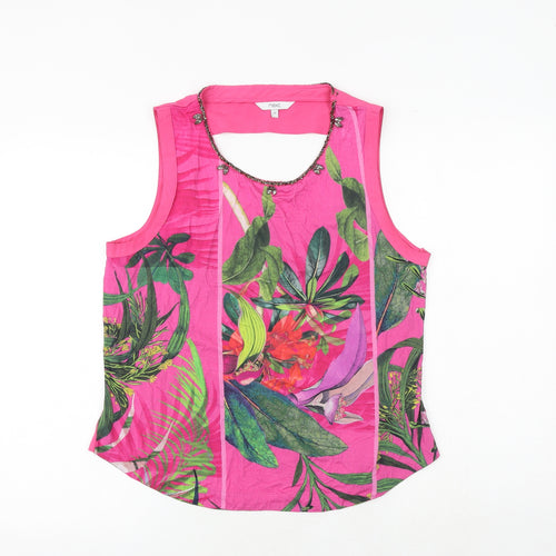 NEXT Womens Pink Geometric Viscose Basic Tank Size 14 Scoop Neck - Leaf Print