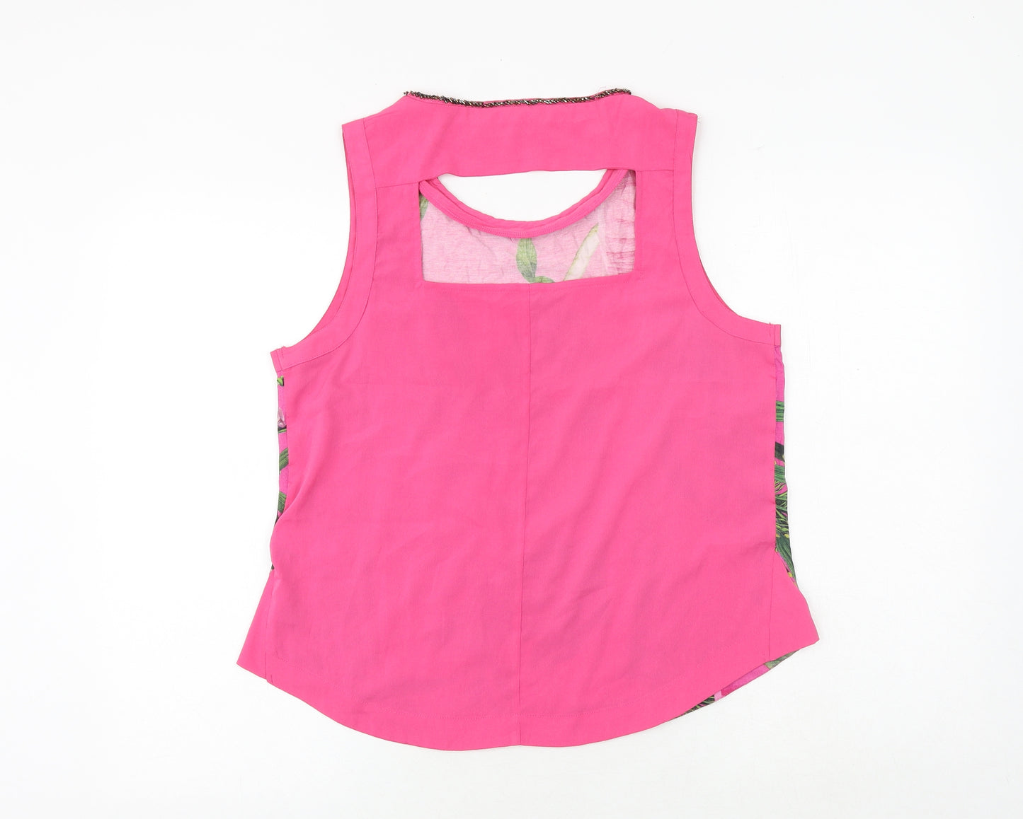 NEXT Womens Pink Geometric Viscose Basic Tank Size 14 Scoop Neck - Leaf Print