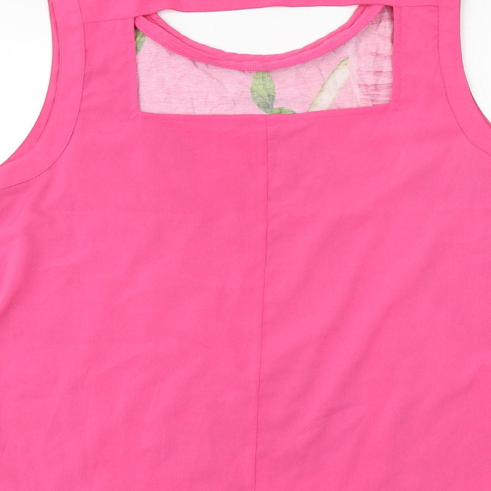 NEXT Womens Pink Geometric Viscose Basic Tank Size 14 Scoop Neck - Leaf Print