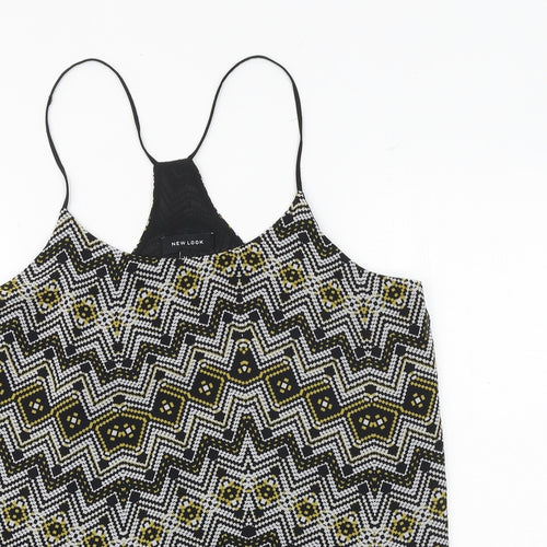 New Look Womens Beige Geometric Polyester Basic Tank Size 14 Round Neck