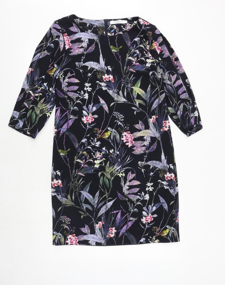 Betty&Co Womens Black Floral Polyester A-Line Size 8 Round Neck Zip
