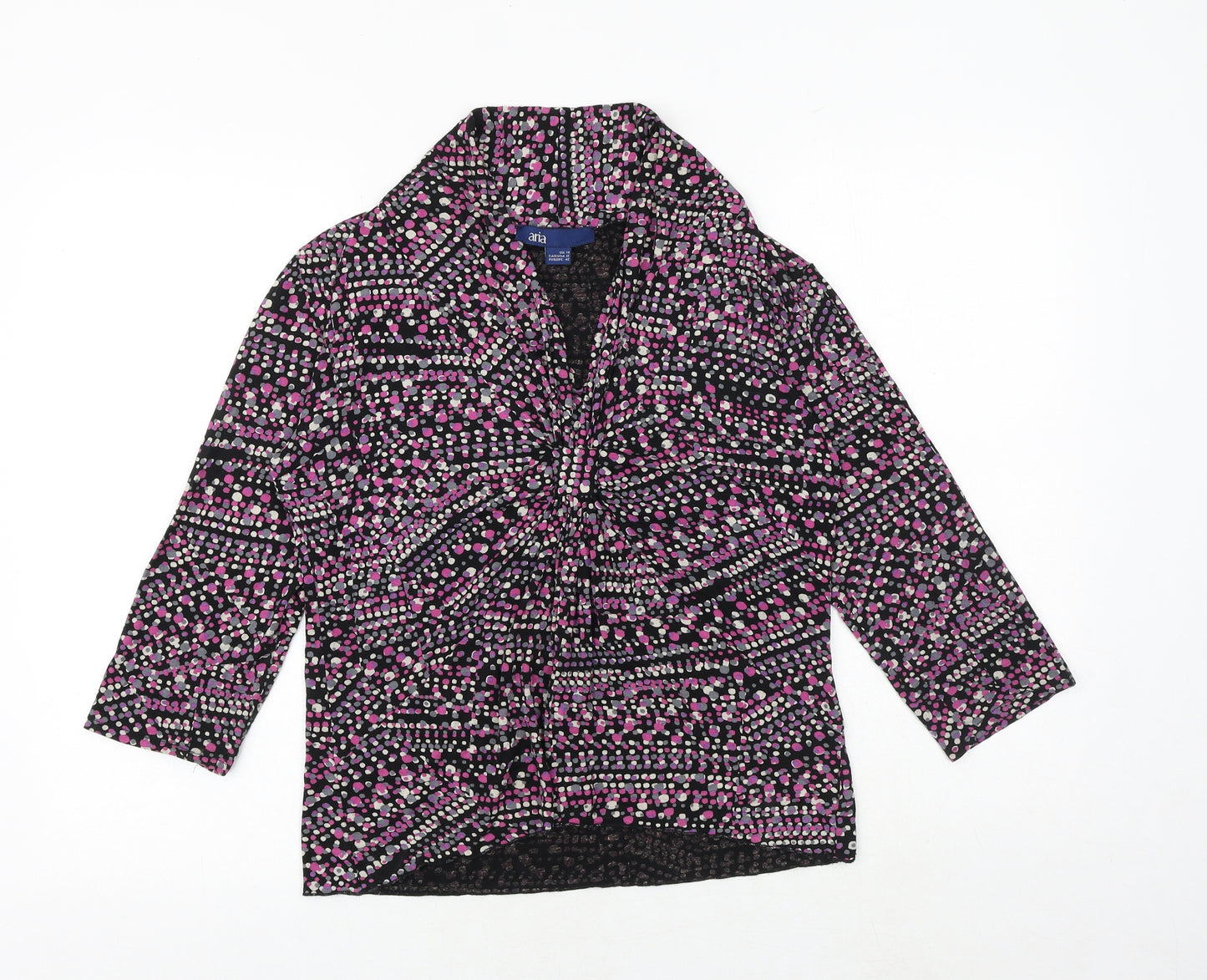 Aria Womens Pink Geometric Viscose Basic Blouse Size 14 V-Neck