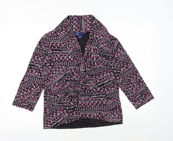 Aria Womens Pink Geometric Viscose Basic Blouse Size 14 V-Neck