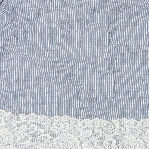 Klass Womens Blue Striped 100% Cotton Basic Blouse Size 16 Round Neck - Lace Detail