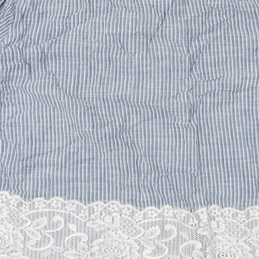 Klass Womens Blue Striped 100% Cotton Basic Blouse Size 16 Round Neck - Lace Detail