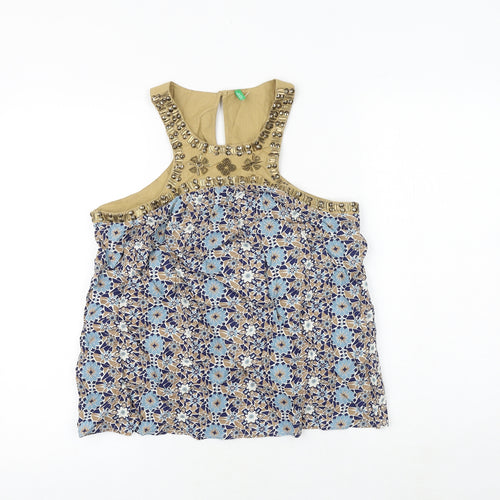 United Colors of Benetton Womens Brown Geometric Viscose Basic Tank Size S Round Neck