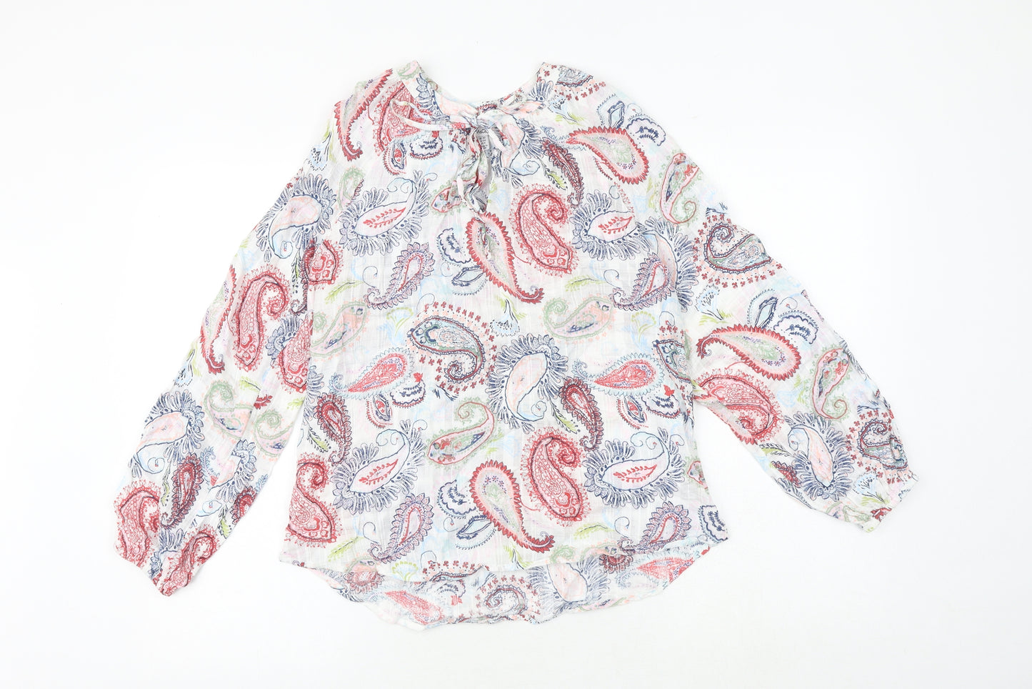 M&Co Womens Multicoloured Paisley Cotton Basic Blouse Size 10 Round Neck