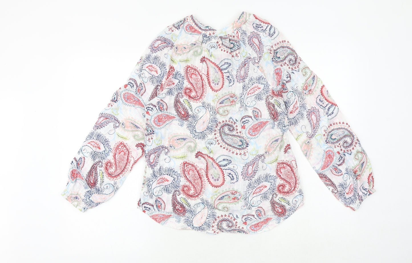 M&Co Womens Multicoloured Paisley Cotton Basic Blouse Size 10 Round Neck