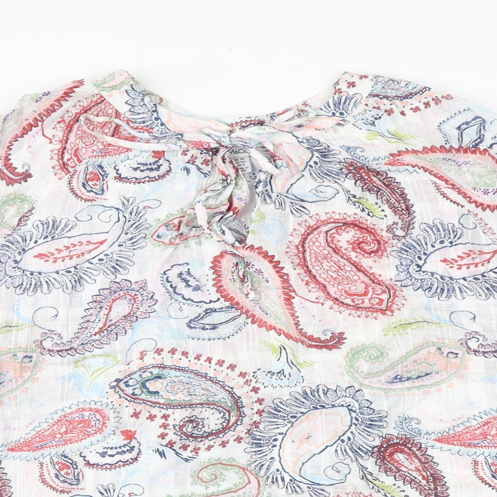M&Co Womens Multicoloured Paisley Cotton Basic Blouse Size 10 Round Neck