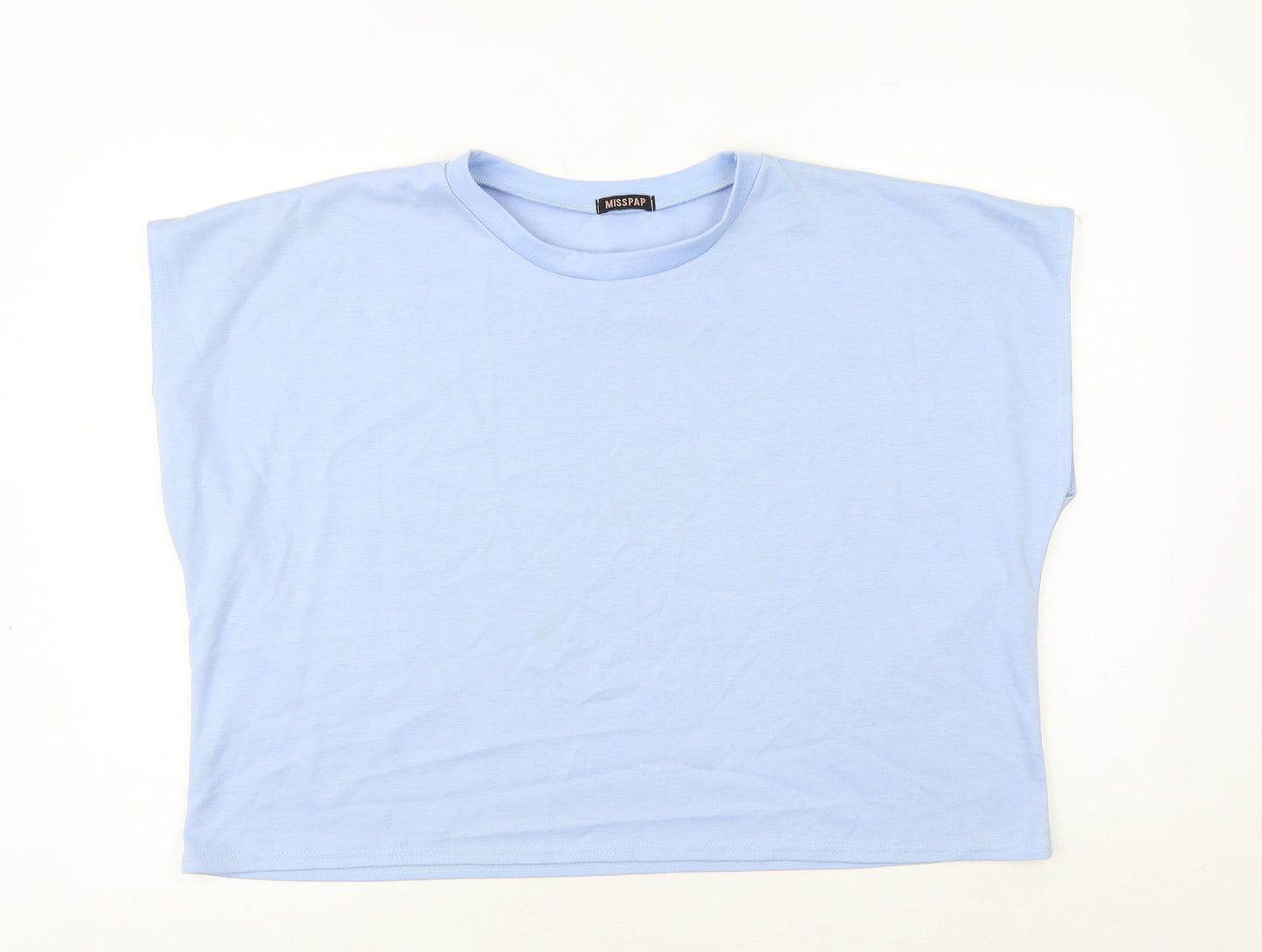 Misspap Womens Blue Polyester Basic T-Shirt Size L Round Neck