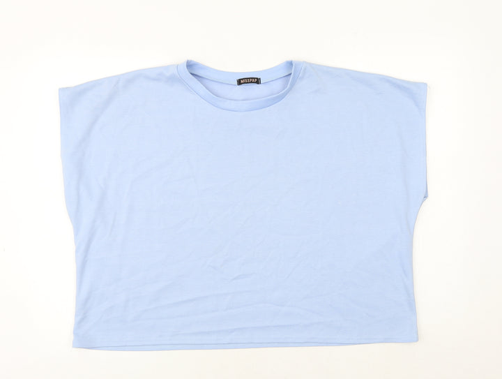 Misspap Womens Blue Polyester Basic T-Shirt Size L Round Neck