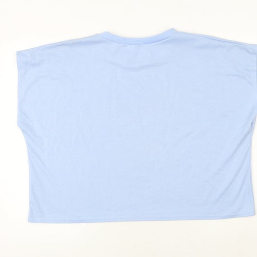 Misspap Womens Blue Polyester Basic T-Shirt Size L Round Neck