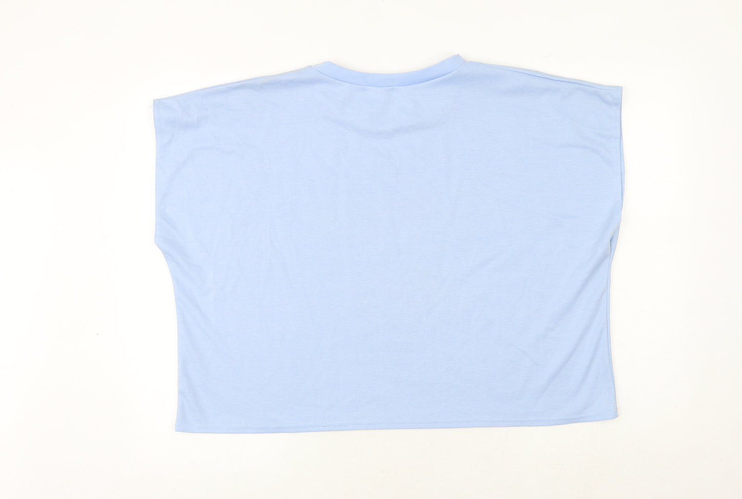 Misspap Womens Blue Polyester Basic T-Shirt Size L Round Neck
