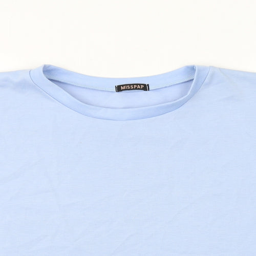 Misspap Womens Blue Polyester Basic T-Shirt Size L Round Neck