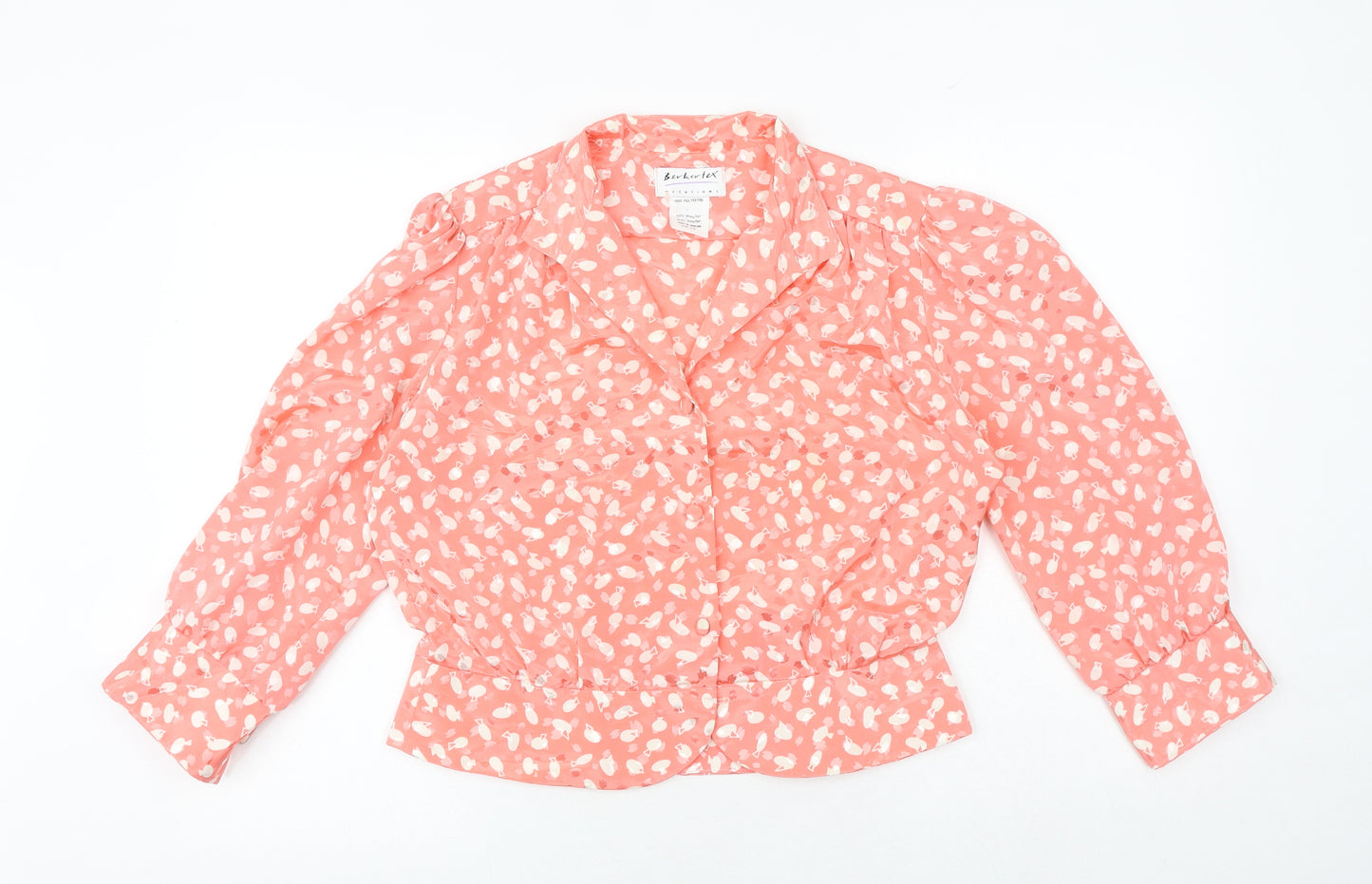 Berkertex Womens Pink Geometric Polyester Basic Button-Up Size 14 Collared
