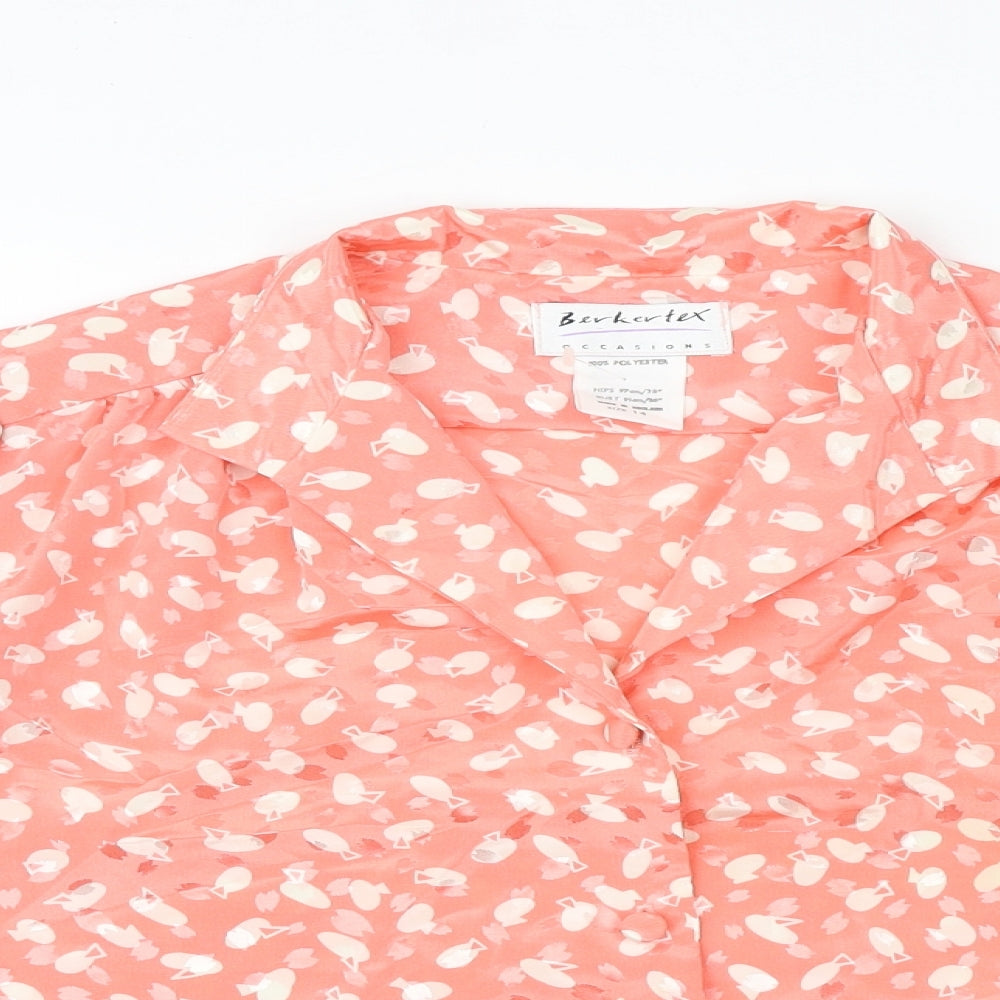 Berkertex Womens Pink Geometric Polyester Basic Button-Up Size 14 Collared