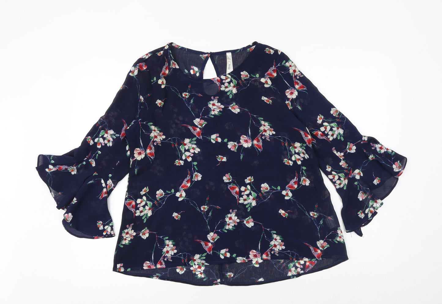 Stella Womens Beige Floral Polyester Basic Blouse Size 8 Round Neck