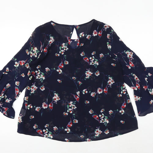 Stella Womens Beige Floral Polyester Basic Blouse Size 8 Round Neck