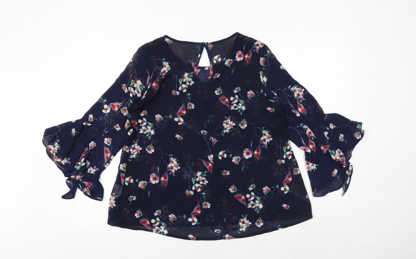 Stella Womens Beige Floral Polyester Basic Blouse Size 8 Round Neck