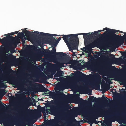 Stella Womens Beige Floral Polyester Basic Blouse Size 8 Round Neck