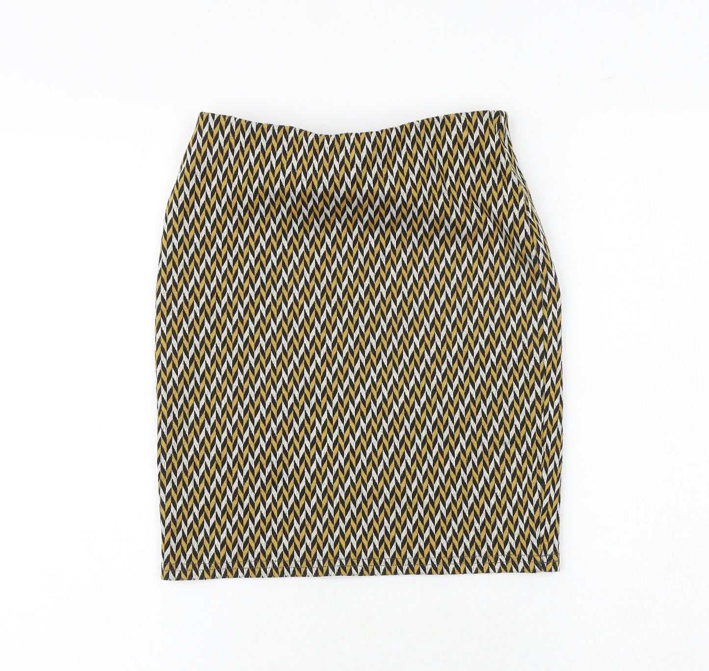 New Look Womens Yellow Geometric Polyester A-Line Skirt Size 6