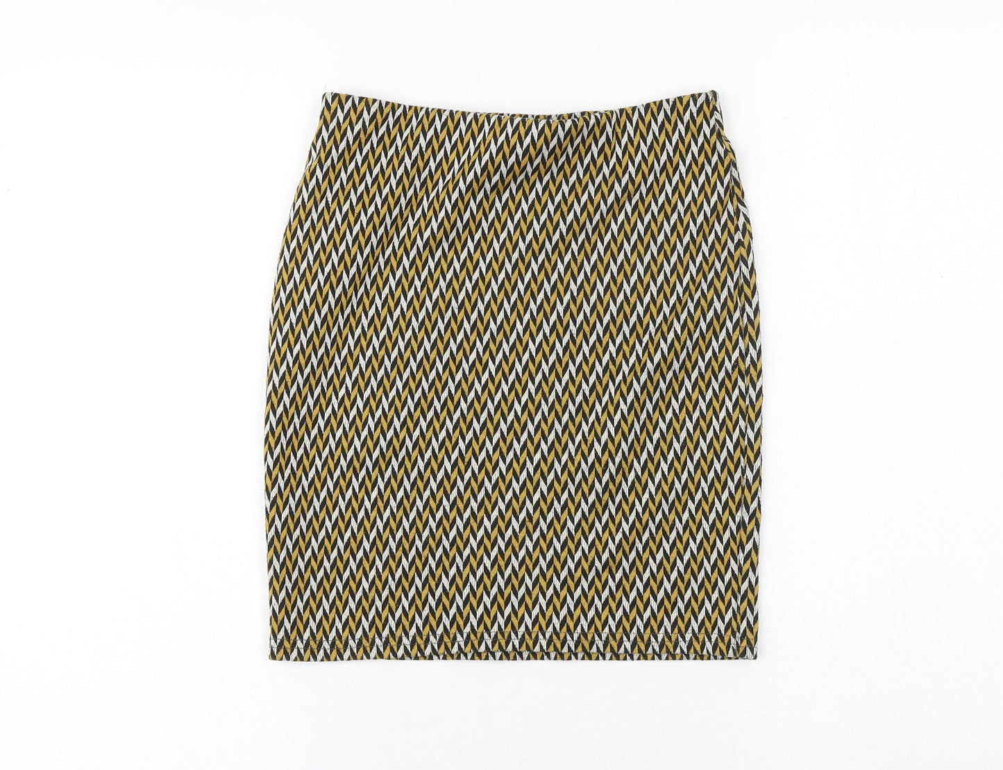 New Look Womens Yellow Geometric Polyester A-Line Skirt Size 6