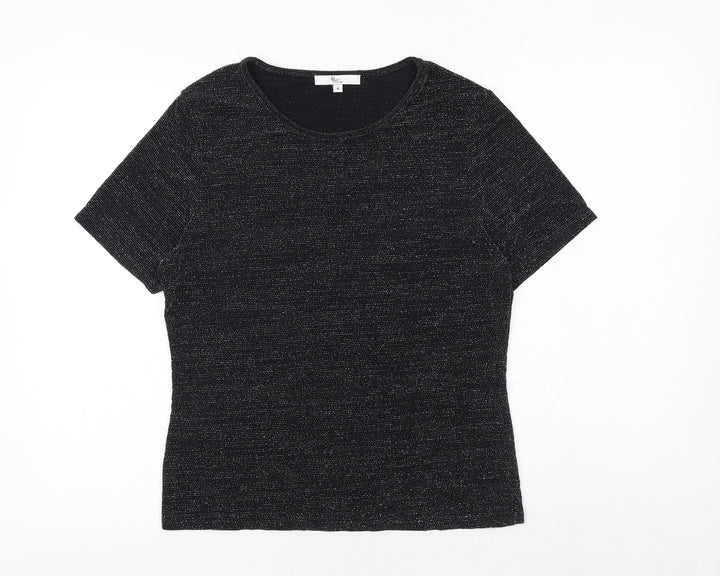 Klass Womens Black Nylon Basic T-Shirt Size M Round Neck