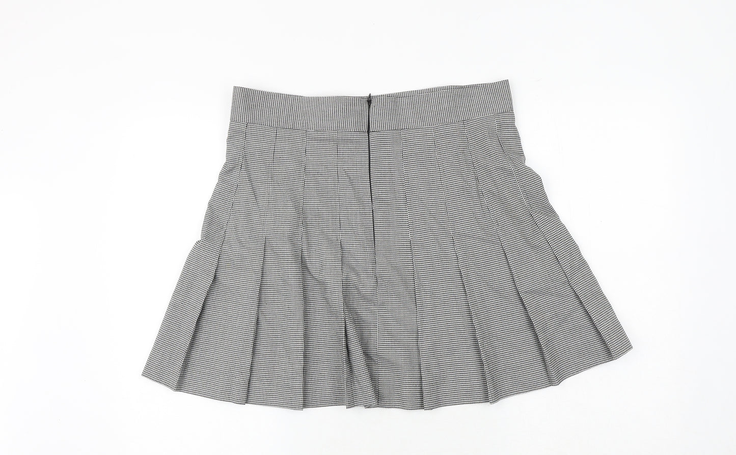 Marks and Spencer Womens Black Geometric Polyester Pleated Skirt Size 14 Buckle - Houndstooth Pattern