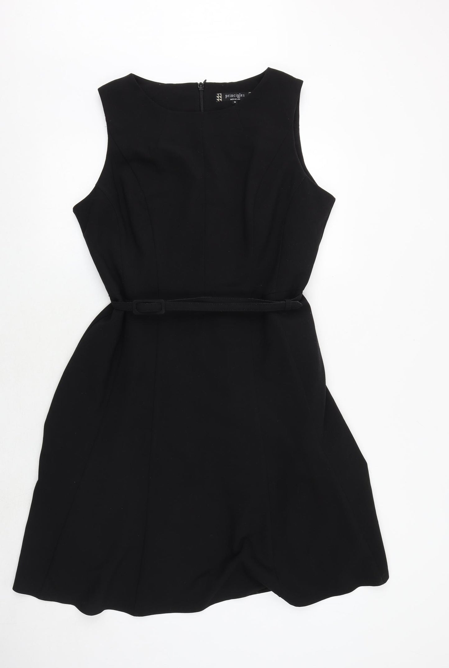 Principles Womens Black Polyester Skater Dress Size 16 Round Neck Buckle