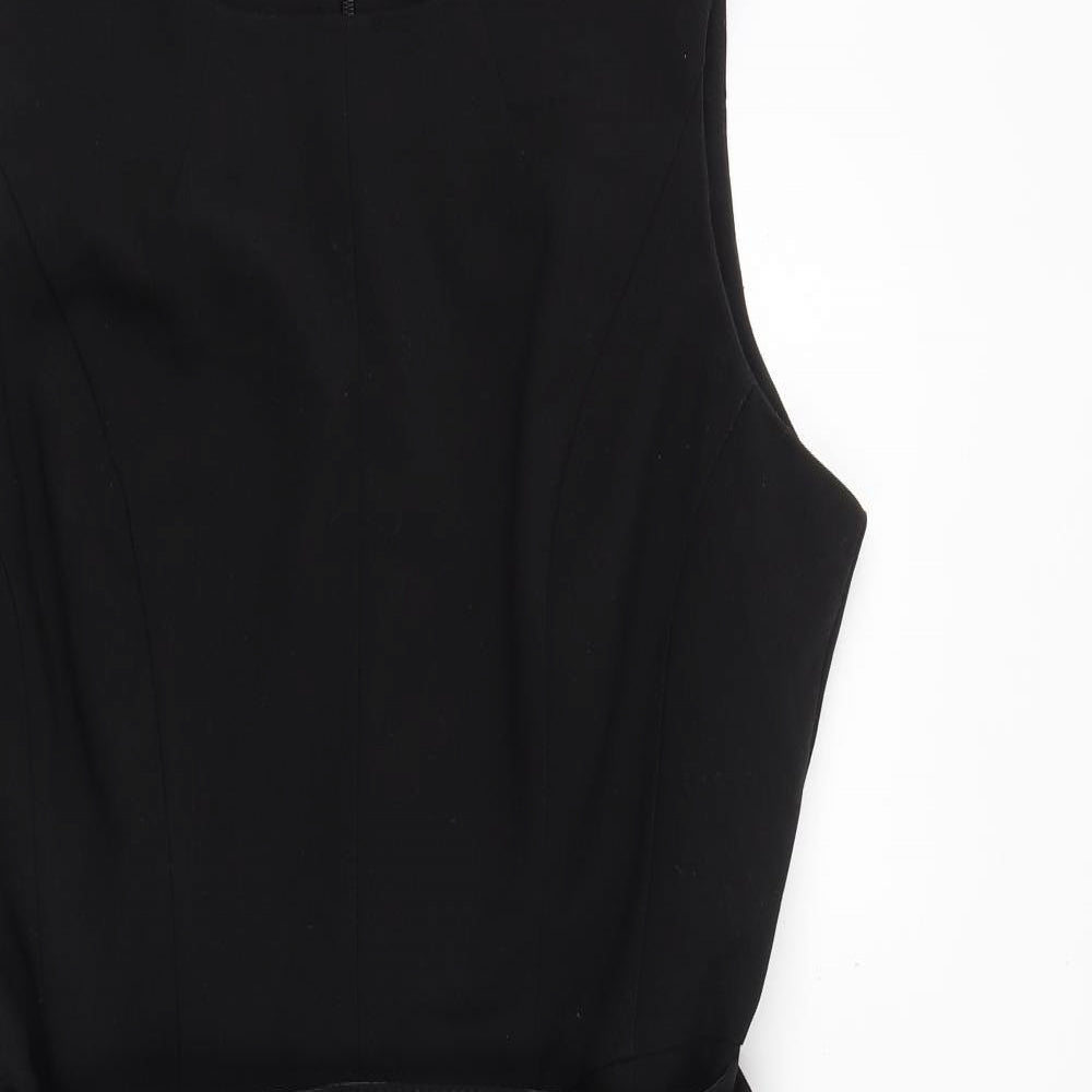 Principles Womens Black Polyester Skater Dress Size 16 Round Neck Buckle