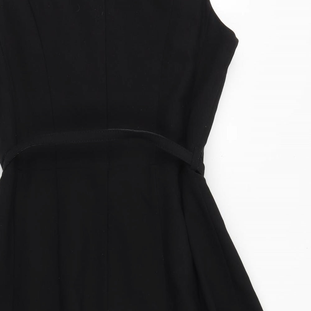 Principles Womens Black Polyester Skater Dress Size 16 Round Neck Buckle