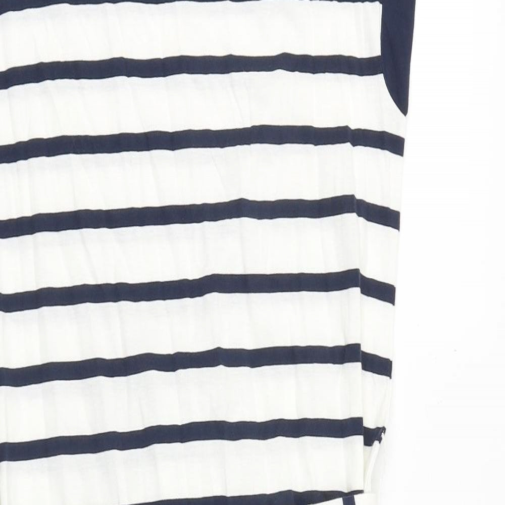 Marks and Spencer Womens White Striped 100% Cotton T-Shirt Dress Size 8 Round Neck Tie