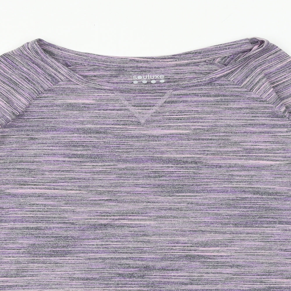 Souluxe Womens Purple Polyester Basic T-Shirt Size M Boat Neck