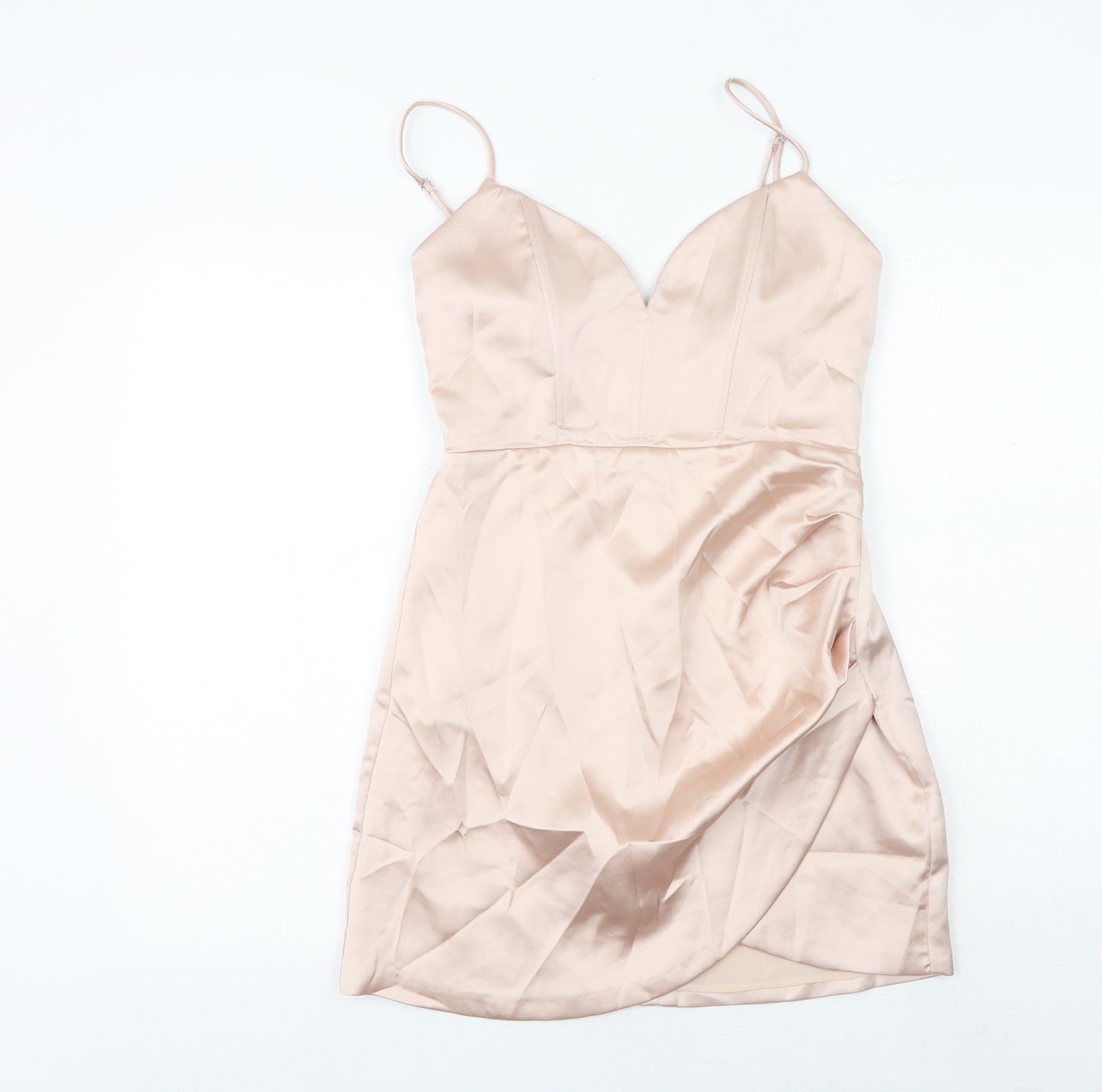 Zara Womens Pink Viscose Slip Dress Size M V-Neck Zip