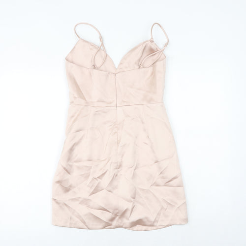 Zara Womens Pink Viscose Slip Dress Size M V-Neck Zip