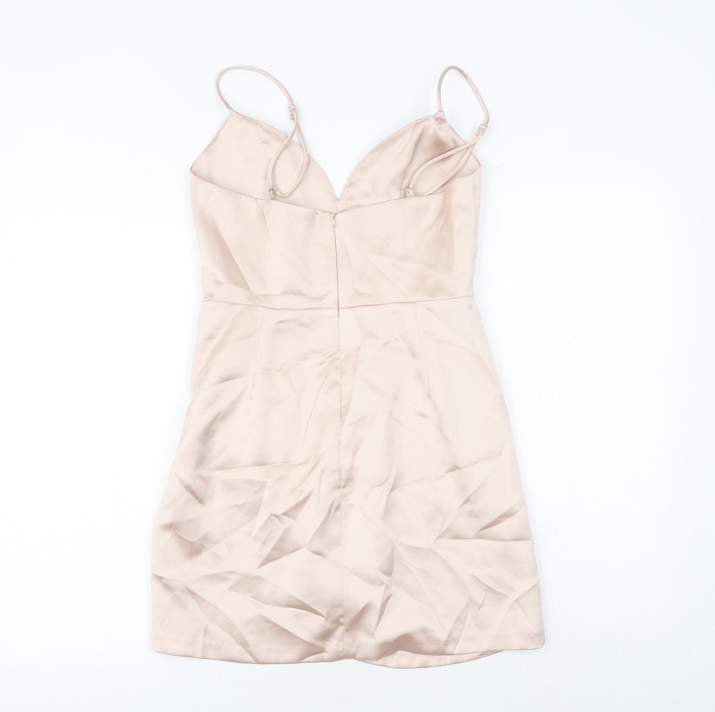 Zara Womens Pink Viscose Slip Dress Size M V-Neck Zip