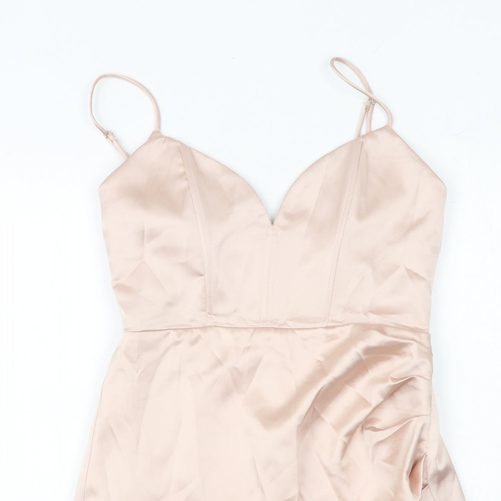Zara Womens Pink Viscose Slip Dress Size M V-Neck Zip